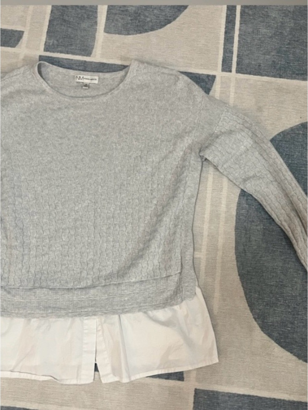 Neiman Marcus small Light Gray Knit Sweater with pretend White shirt